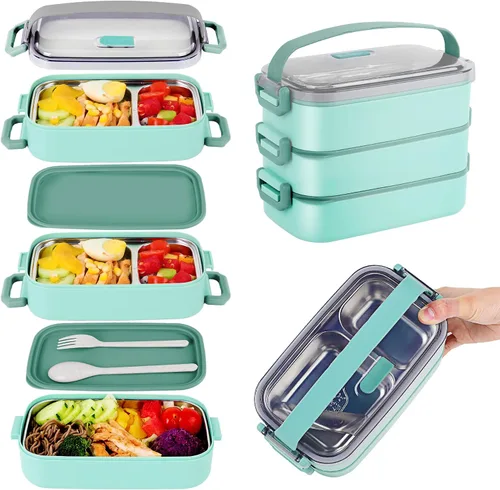Vista 15 de Caja Bento de acero inoxidable para adultos y niños, lonchera japonesa a prueba de fugas, recipientes divididos para alimentos y comidas, juego