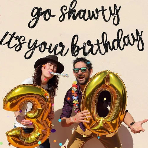 Vista 5 de BEISHIDA Pancarta Black Go Shawty It's Your Birthday de 11.4 pies, SIN BRICOLAJE - Pancarta de Feliz Cumpleaños con Purpurina Tema Hip Hop - Negro