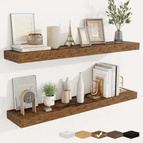 Vista 49 de fuqing Estantes flotantes para pared, estante flotante de madera montado en la pared con soportes invisibles para sala de estar, baño, dormitorio