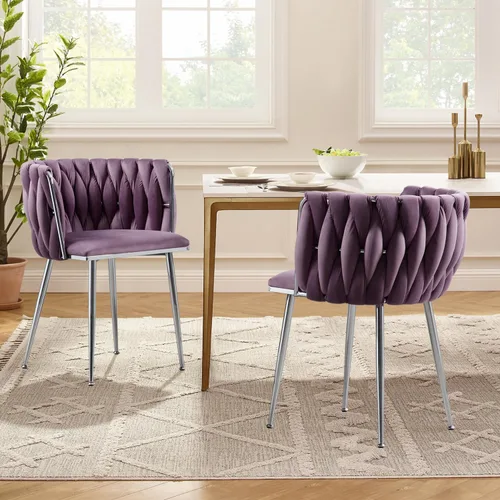 Vista 21 de Juego de 2 sillas de comedor de terciopelo, sillas tapizadas tejidas para sala de estar, sillas modernas de cocina y comedor, sillas decorativas