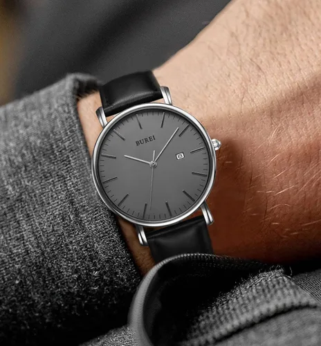 Vista 5 de BUREI - Reloj de pulsera analógico para hombre con fecha y correa de piel