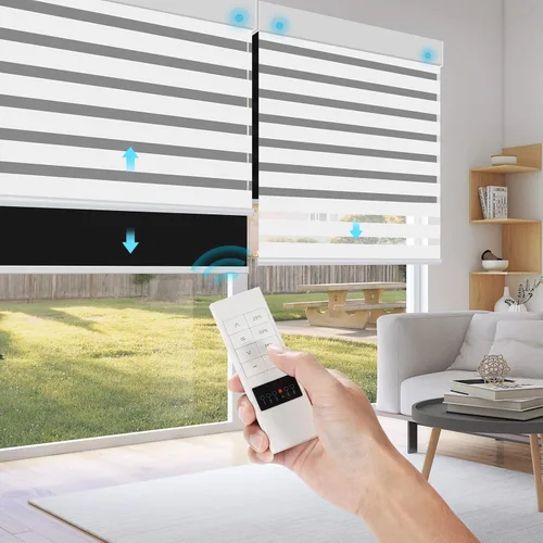 Vista 10 de ACMEART Persianas dobles motorizadas con control remoto, juego de persianas de día y noche con filtro de luz de cebra y persiana enrollable opaca