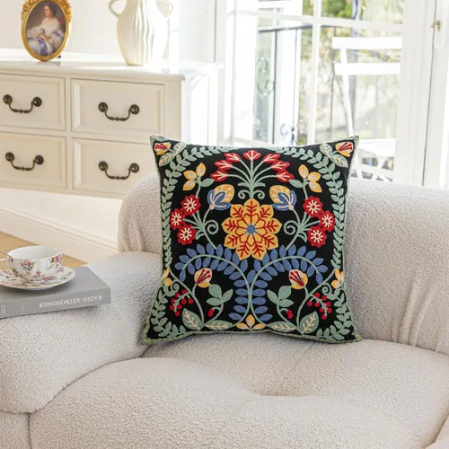 Vista 5 de YIcabinet Paquete de 2 Fundas de Almohadas Decorativas, Fundas de Almohadas Bordadas con Diseño de Hojas y Copos de Nieve, Fundas de Almohadas