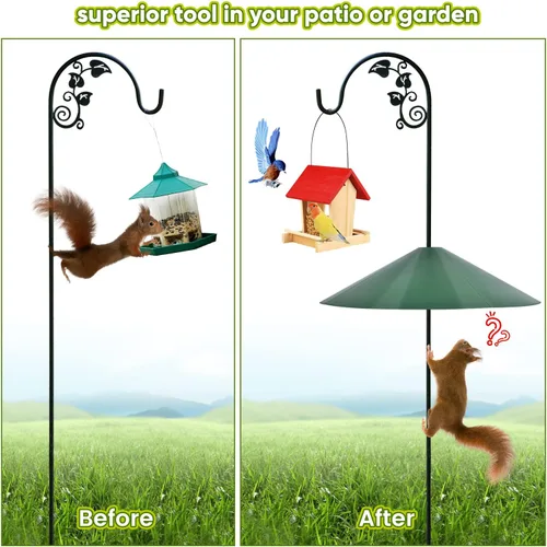 Vista 7 de Deflectores grandes para ardillas de exterior de 24 pulgadas para postes de comederos de pájaros, uso bidireccional, color verde