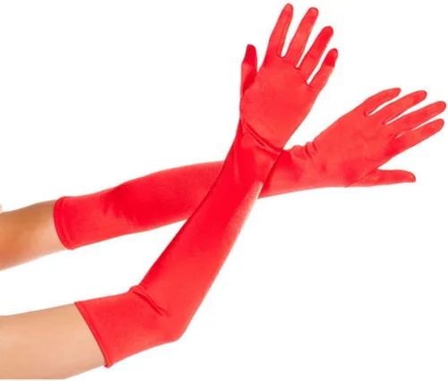 Vista 10 de DreamHigh Manoplas de dedo para mujer de 22 pulgadas sobre el codo, guantes largos de noche negro/blanco