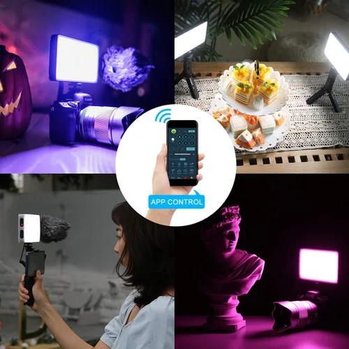 Vista 3 de Weeylite RB9 - Luz LED de video RGB portátil con control de aplicación, recargable 2500K-8500K 360° a todo color, 29 efectos de iluminación, panel