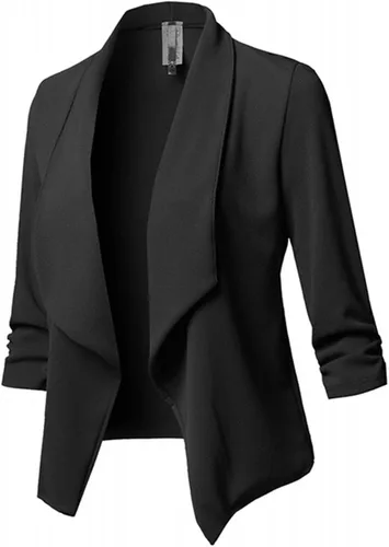 Vista 3 de Blazers para mujer, de negocios, casual, para otoño, con solapa, frente abierto, para trabajo, chaquetas y ropa de oficina