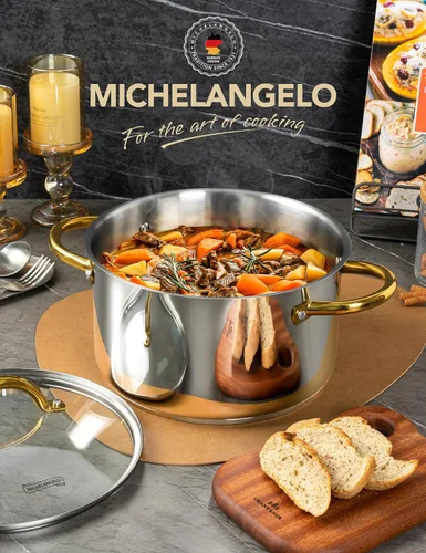 Vista 7 de MICHELANGELO Ollas de Acero Inoxidable - Olla de Inducción de 6 Qt con Tapa, Olla para Caldo de Acero Inoxidable 18/10, Olla de Cocina No Tóxica