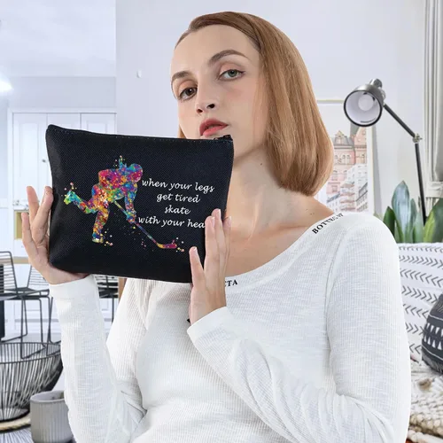 Vista 6 de G2TUP Bolsa de cosméticos de hockey sobre hielo, estuche de maquillaje para jugadores de hockey, regalo para niñas cuando tus piernas se cansan