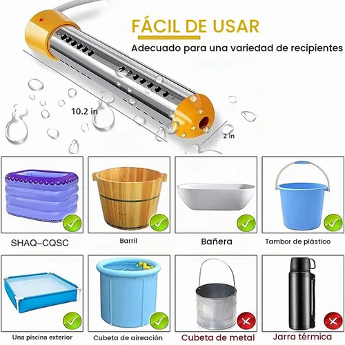 Vista 5 de Calentador de inmersión de ebullición rápida de 2000 W: compacto y portátil, apagado automático de seguridad, diseño resistente al óxido para baños