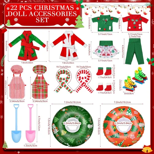 Vista 2 de Cutecrop Juego de 20 accesorios de muñeca de Navidad que incluye ropa de Navidad, bata de baño, bufanda, faldas, delantal, sombrero de chef