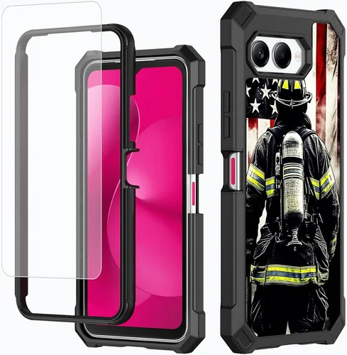 Vista 45 de Funda para T-Mobile Revvl 7 de 6.6 pulgadas con protector de pantalla, policarbonato duro de doble capa resistente y TPU suave a prueba de golpes
