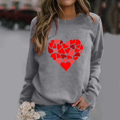 Vista 2 de Suéter de manga de bola para el día de San Valentín, sudadera con cuello redondo, estampado de letras, manga larga, casual, para otoño