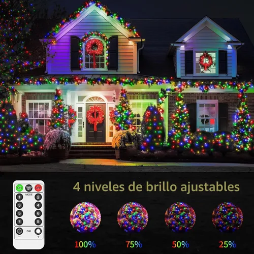 Vista 8 de Luces de Hadas LED de 132 Pies con 400 LED Enchufables, Luces de Navidad para Exteriores Impermeables, Luces Centelleantes con Temporizador, 8 Modos