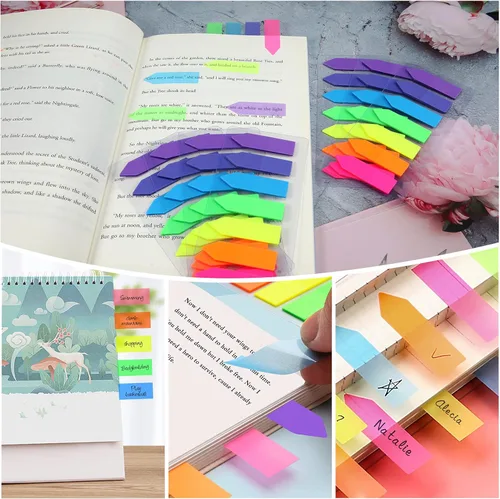 Vista 6 de moinkerin 980 banderas de notas adhesivas, 7 pestañas de índice de color, bandera de índice de colores brillantes, calcomanías de índice