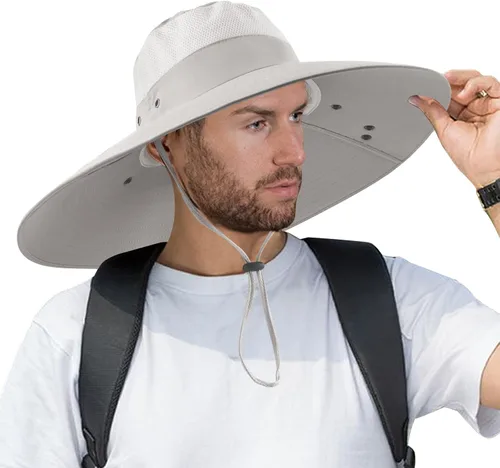 Vista 10 de Sombrero de pesca de ala súper ancha UPF 50+, sombrero de safari solar con solapa extraíble para el cuello