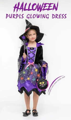 Vista 3 de #NA Disfraz de bruja iluminada para niñas, disfraz de Halloween