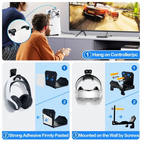 Vista 5 de Controller Wall Mount Holder for PS4PS5Xbox OneSwitch, 6 Pack Controller Stand Headphone Stand, Foldable Universal Game Controller Holder Strong