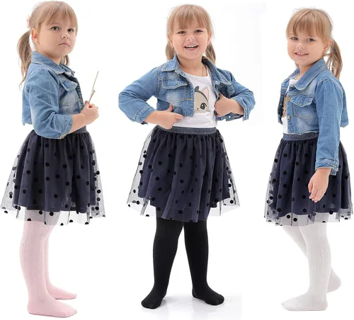 Vista 2 de Epeius - Leggings de punto trenzado gruesas para bebés o niñas medias de algodón para recién nacido y niñas pequeñas paquete de 3 4 5 y 6