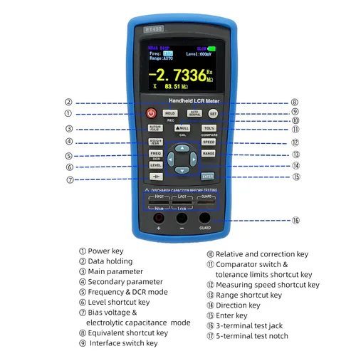 Vista 3 de ET430 LCR Medidor 100KHz Digital Inductancia Capacitancia Resistencia Probadores Multímetro Eléctrico con Puntos de Frecuencia Fijos