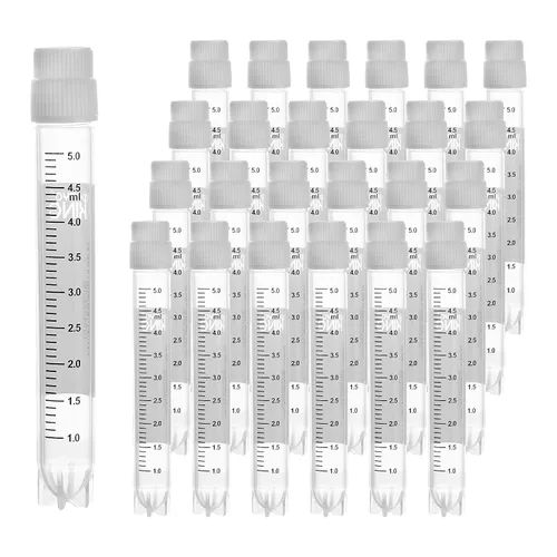 Vista 21 de Cryoviales de 0.0 fl oz, 25Pcs Cryotubes con código de barras lateral, frascos de esterilización con rosca externa, tubos de muestra con tapas Azul