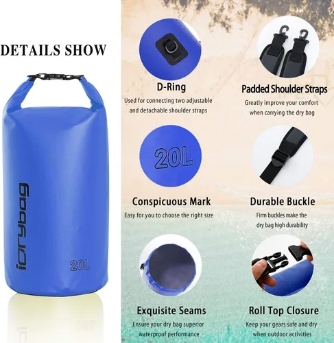 Vista 2 de [Usado] IDRYBAG Bolsa seca para kayak impermeable 2L/5L/10L/15L/20L, pequeña bolsa impermeable para navegación