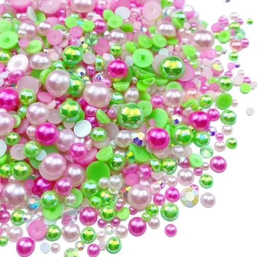 Vista 22 de Diamantes de imitación de resina mixta de 3.53 oz con parte trasera plana, perlas semicirculares, tamaños mixtos de 0.116 a 0.394 pulgadas