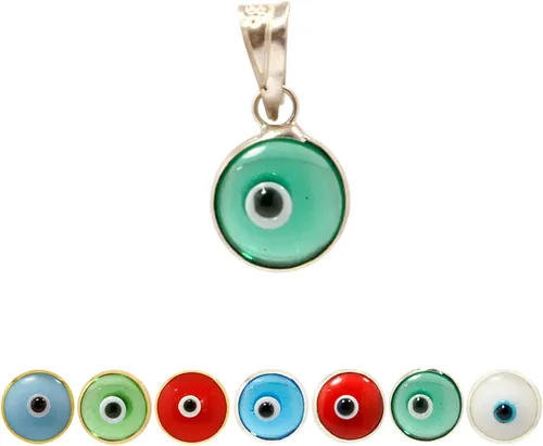 Vista 5 de Collar con colgante de ojo malvado de 7 mm de vidrio redondo en plata de ley 925 (solo colgante) - 7 colores para elegir para hombres y mujeres