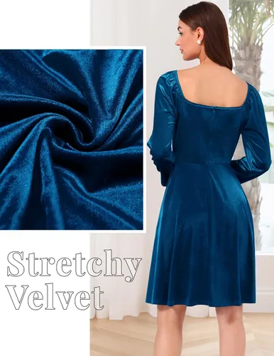 Vista 3 de Wedtrend Women's Velvet Dress Square Neck Mini Party Dress Long Sleeve Cocktail Dress