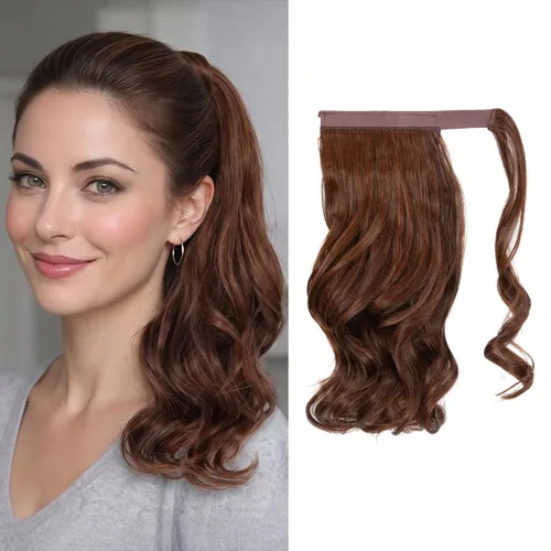 Vista 30 de CJL HAIR 14" Extensión de cola de caballo corta con cabello rizado y ondulado, clip en la cola de caballo, extensión de pelo sintético falso