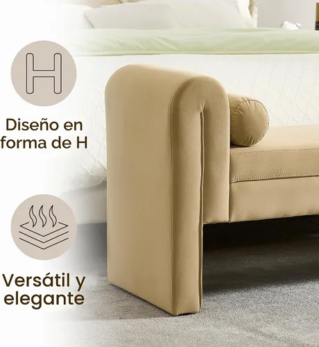 Vista 7 de Banco de terciopelo para dormitorio al pie de la cama, banco otomán tapizado con botones capitoné de 60.5 pulgadas con brazos curvos, otomán