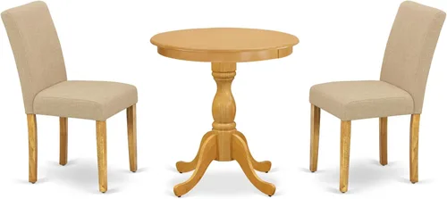 Vista 13 de East West Furniture ESAB3-BCH-06 - Juego de mesa de cocina de 3 piezas contiene una mesa de comedor redonda con pedestal y 2 sillas de comedor