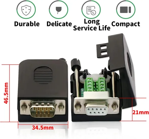 Vista 6 de DB9 Conector de ruptura, (2 unidades, macho+2 piezas hembra) DB9 placa de ruptura sin soldadura RS232 D-SUB DB 9 macho hembra bloque de terminales