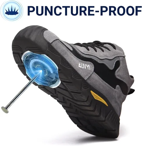 Vista 5 de AUVYI Botas de trabajo con punta de acero para hombres – Zapatos de seguridad cómodos y duraderos a prueba de chispas, botas de construcción