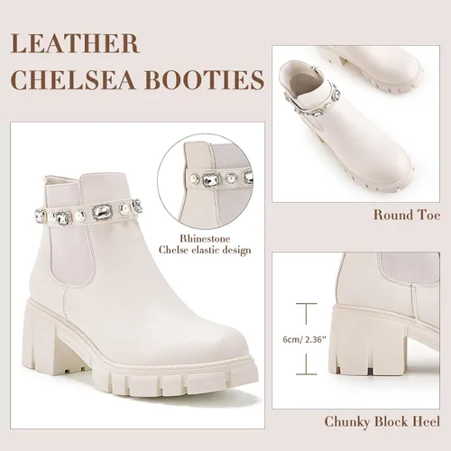 Vista 3 de TINSTREE Botines para mujer tacón bajo con cremallera gruesa estilo Chelsea