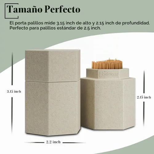 Vista 2 de Soporte para palillos de dientes, dispensador de palillos de dientes con tapa, color beige