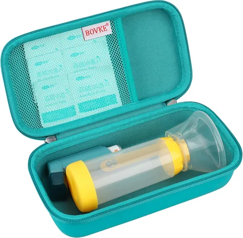 Vista 14 de BOVKE Estuche rígido de viaje para inhalador de asma, espaciador de inhalador para niños y adultos, máscaras, soporte para inhalador, bolsa