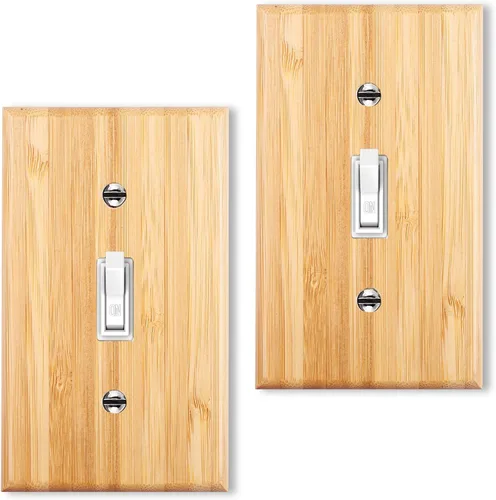 Vista 19 de Placa de Interruptor de Luz Dúplex de Palanca de Madera Maciza de 1 Gang, 4.5" x 4.5", Cubierta de Interruptor de Luz de Bambú de Madera Cruda