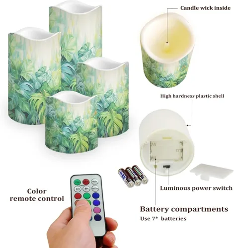 Vista 3 de Ystardream Velas sin llama de hojas tropicales con control remoto que funcionan con pilas, velas LED realistas con control remoto y temporizador