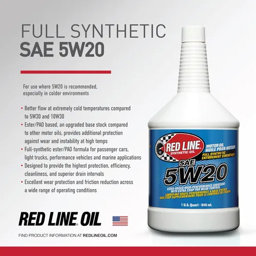 Vista 3 de Red Line 15205 SAE 5W20 Aceite de motor totalmente sintético - 1 galón
