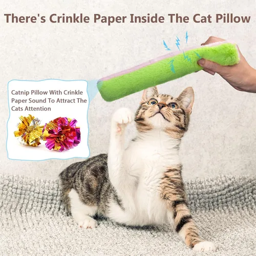 Vista 6 de Retro Shaw Almohada recargable de juguetes de hierba gatera, cuerdas para masticar para gatos, juguete de limpieza de dientes seguro para gatitos