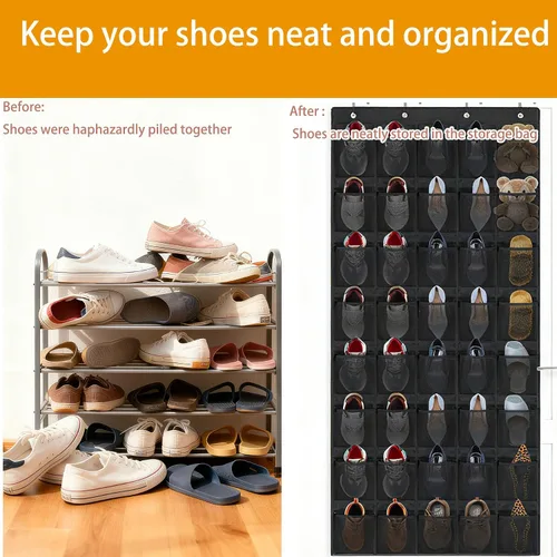 Vista 3 de Organizador de zapatos para puerta con 40 bolsillos grandes, zapatero para puerta con malla transpirable y ganchos reforzados, organizador multiusos