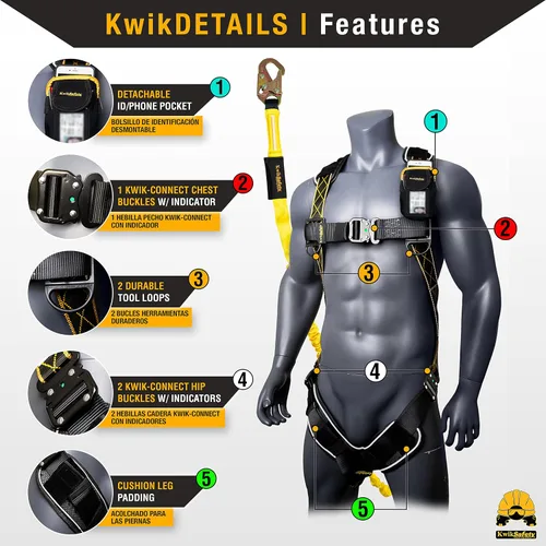 Vista 3 de KwikSafety - SCORPION Safety Harness [w/Attached 6ft Lanyard] Safety Harness Fall Protection Kit ANSI OSHA