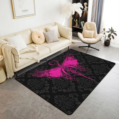 Vista 16 de Erosebridal Alfombra gótica de 3 x 5 pies, estilo bohemio, damasco, murciélago, sala de estar, antideslizante, negro, gris, azul, alfombra gótica