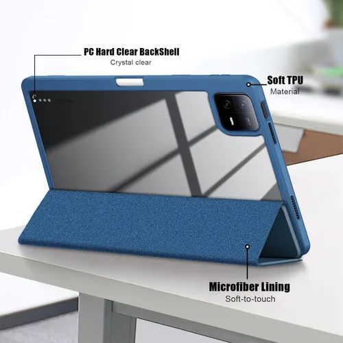 Vista 3 de Funda para Xiaomi Pad 6 de 11 pulgadas, carcasa rígida transparente para Xiaomi Pad6 Pro 2023, con encendido y apagado automático, azul oscuro