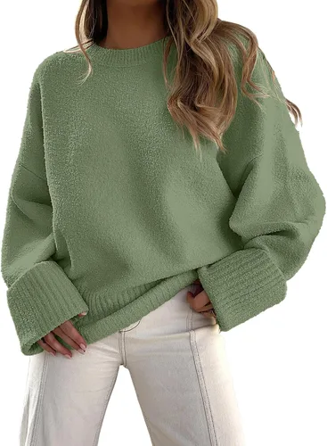 Vista 65 de LOGENE Suéter de gran tamaño para mujer, cuello redondo, manga larga, suave, mullido, suéter de punto 2025 para otoño e invierno