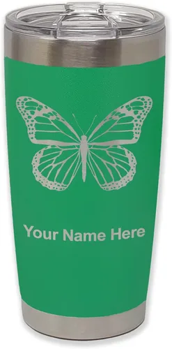 Vista 37 de LaserGram Vaso aislado al vacío de 20 onzas, mariposa monarca, grabado personalizado incluido (negro)