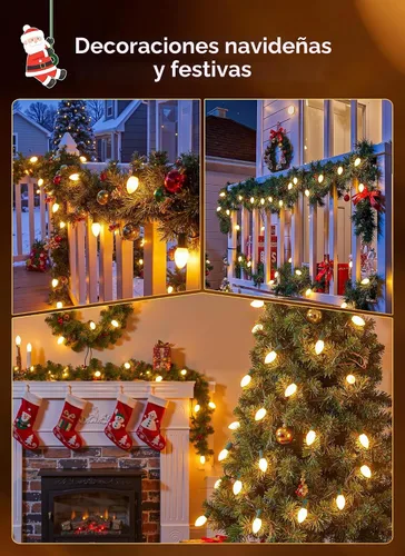 Vista 2 de Brightown C9 luces LED de Navidad para exterior, 30.5 m 100 luces blancas cálidas enlazables C9 para árbol de Navidad, terraza, tejado, jardín