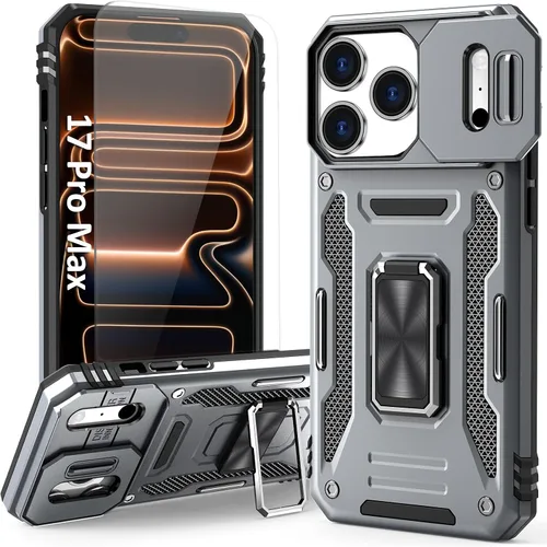 Vista 15 de Funda compatible con iPhone17 Pro con soporte, cubierta de cámara y protector de pantalla HD, doble capa a prueba de golpes, protección contra