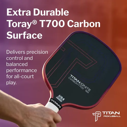 Vista 3 de Titan Ignite - Paleta de pickleball de fibra de carbono para jugadores principiantes y mejoradores - Cara de fibra de carbono cruda T700, punto